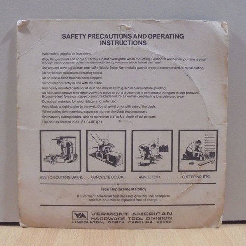 Vermont American old 6.5-inch stone cutting disc new