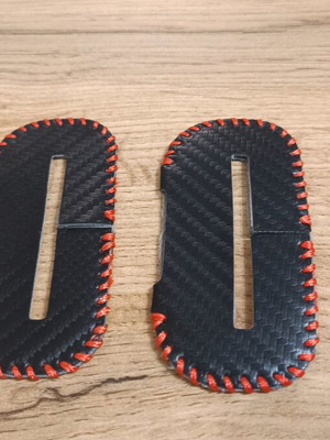 Cover for Seat Belt Buckle Carbon Style with Red Stitching, Set of Two