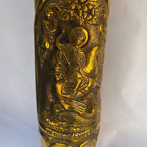 Carved chalice new with Virgin Mary, Jesus and Saint George