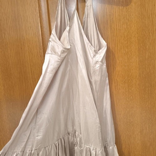 Mini satin women's formal dress with zipper and hood, like new, silver, size XS/S