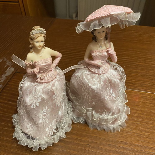 Victorian Style Figurines Set with Fabric Details like new