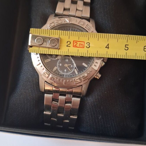 Seiko Quartz Japan Chronograph Alarm watch used, blue dial, silver bracelet