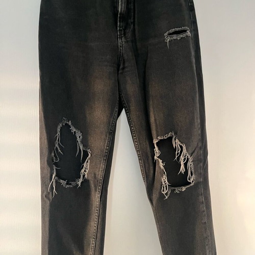 Stradivarius Ripped Mom Jeans Dark Grey Washed Black Size EU 38