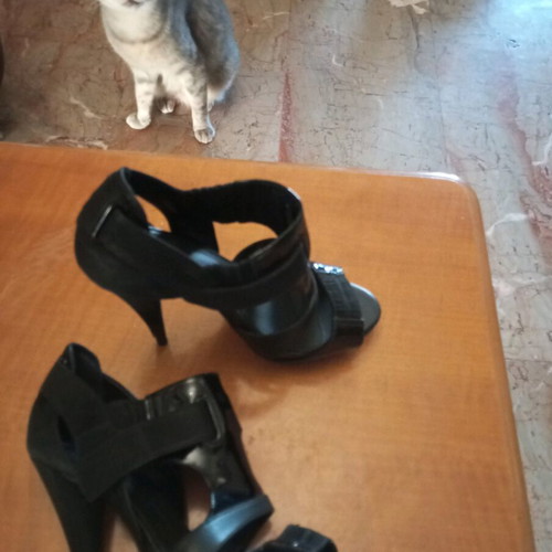 Peptoe high-heeled Aldo black shoes from patent leather and suede like new, size 37