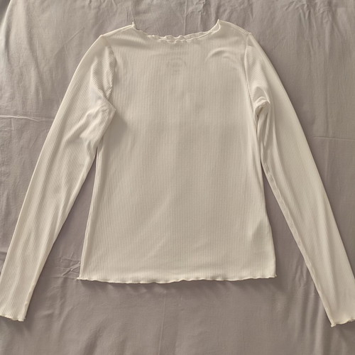 White ribbed long sleeve blouse, slim fit