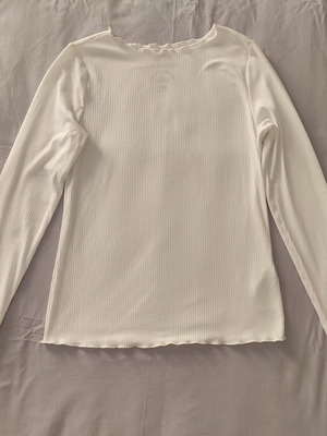 White ribbed long sleeve blouse, slim fit