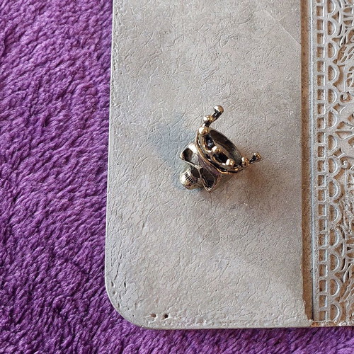 Bronze skull ring with crown, rock style