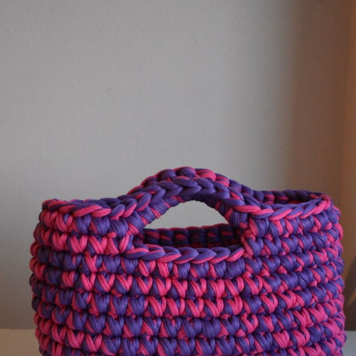 Handmade knitted handbag with Italian yarn, pink and purple