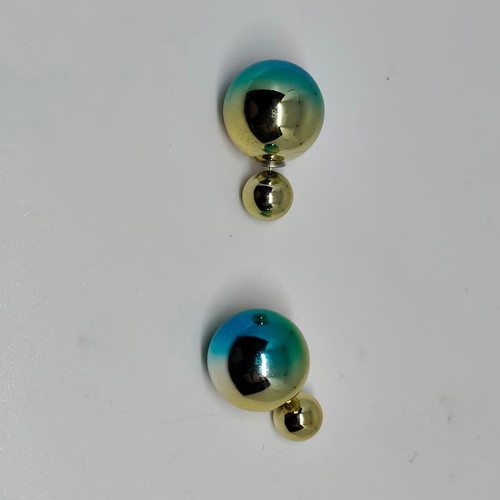 Double-sided earrings like new, gold and blue spheres