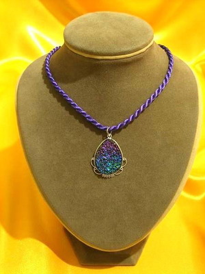 Druzy titanium mineral pendant in 925 silver new