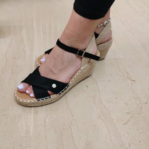 Parex platform sandals used with crisscross design, black, size 38
