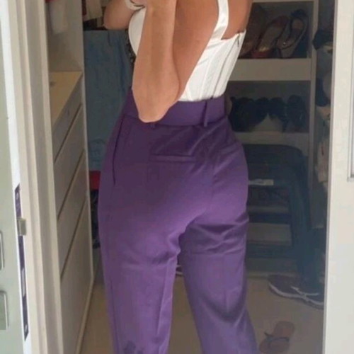Purple high-waisted pants with box belt size 12 in excellent condition