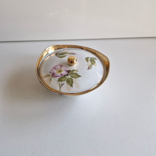 Porcelain vintage fondant dish with floral decoration used