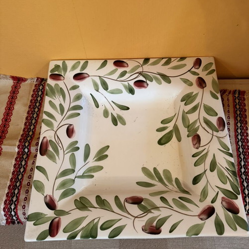 Antica Fornace large square platter 34×34 cm like new, olive design