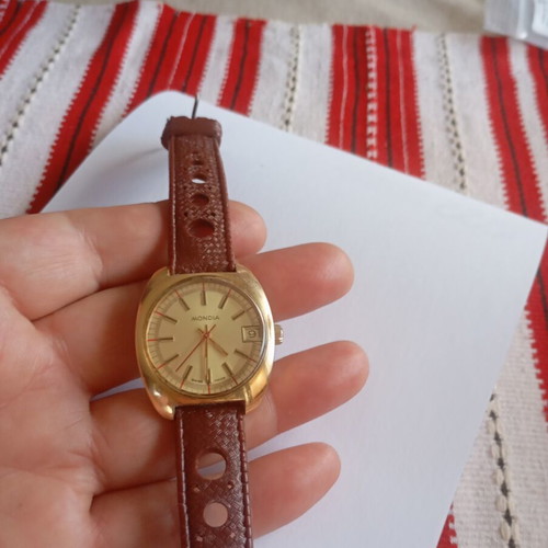 Montia vintage Swiss made wristwatch used with gold-plated strap