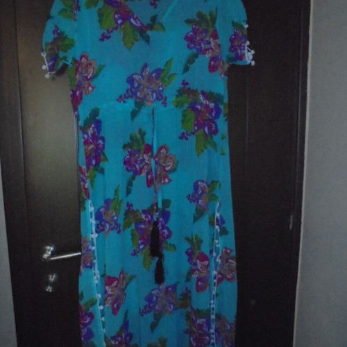 Boho style long beach kaftani turquoise with flowers new
