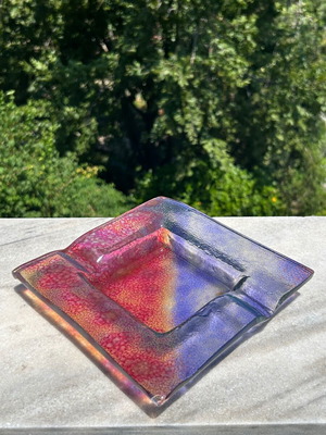 Art Glass vintage τασάκι μεταχειρισμένο, χειροποίητο καλλιτεχνικό fused glass
