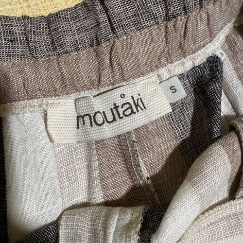 Moutaki wide-leg pants size S used, boho chic linen with stripes and embroidery