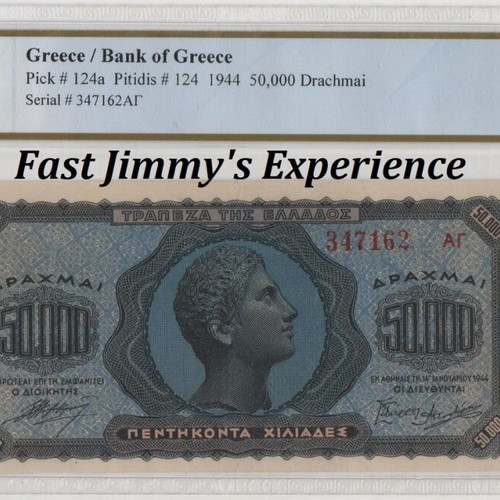 Greece 1944 50,000 Drachmai banknote PCGS AU 55
