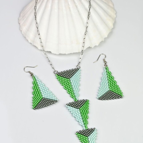 Alga necklace and earrings set custom made, blue and green