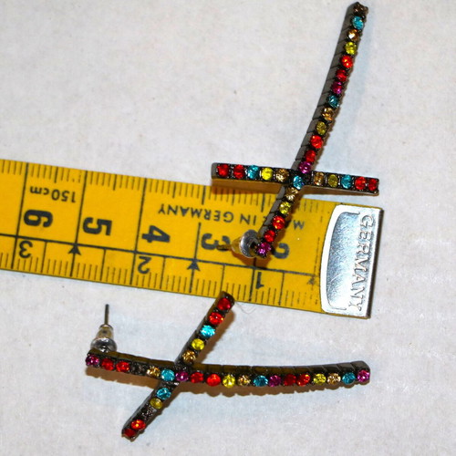 Antique diamond multicolor zirconia cross earrings new 6cm