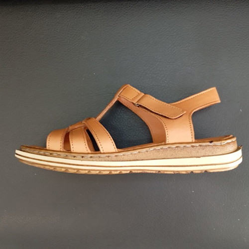 Leather platform sandals, tan, new with box