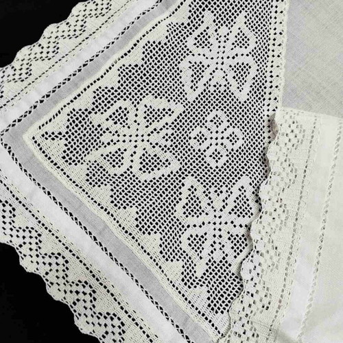 Handmade embroidered doily with crochet used