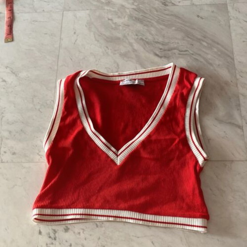 Bershka crop top, red and white, size S