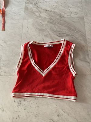 Bershka crop top, red and white, size S