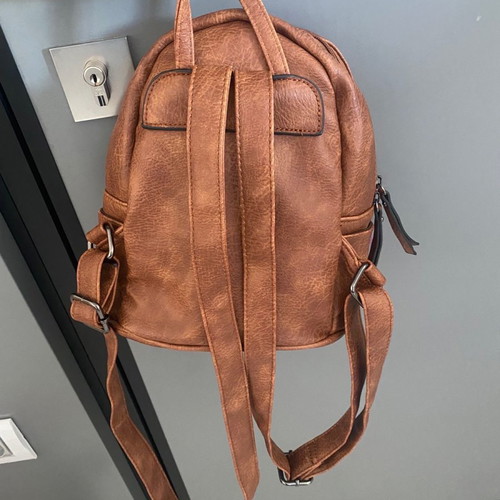 Monster Eyes backpack new leather 24x21 with pom-poms