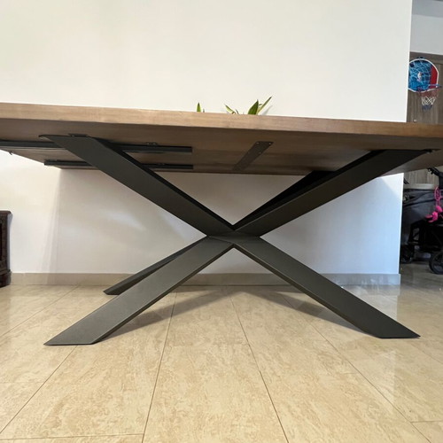 Solid wood table with metal base and 50cm extension mechanism