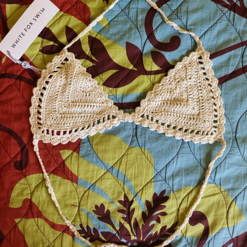 Knitted white bikini new by White Fox Boutique, size L top, S bottom
