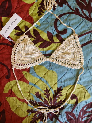 Knitted white bikini new by White Fox Boutique, size L top, S bottom