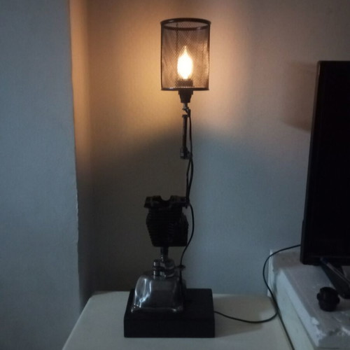 Handmade industrial style desk lamp from chainsaw motor, new