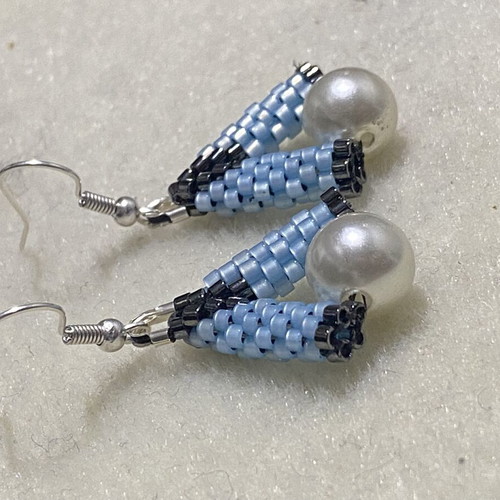 Handmade Earrings with Miyuki Beads and Pearls Blue Black new