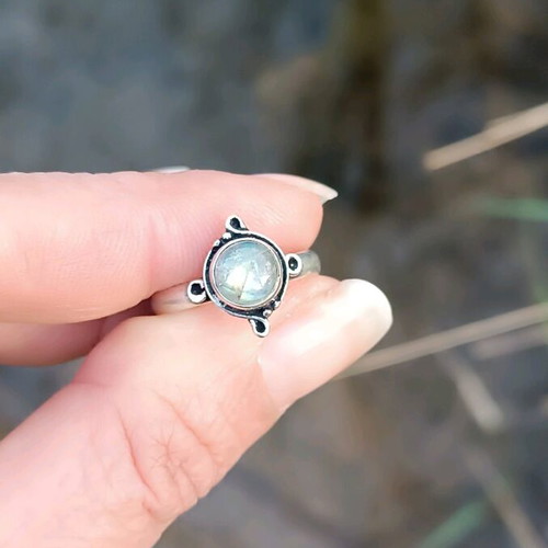 Silver plated ring with labradorite adjustable size and genuine semi-precious stone
