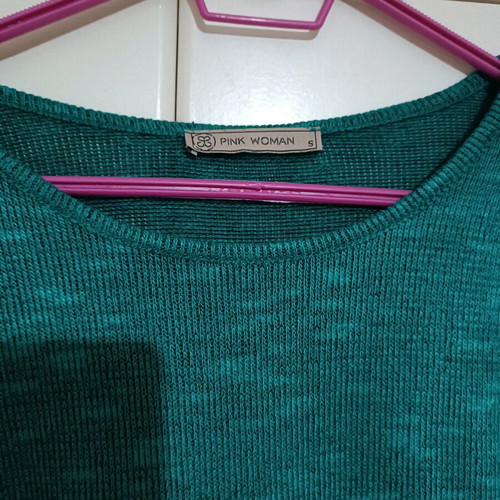 Pink Woman knitted blouse with 3/4 sleeve like new, green, size S