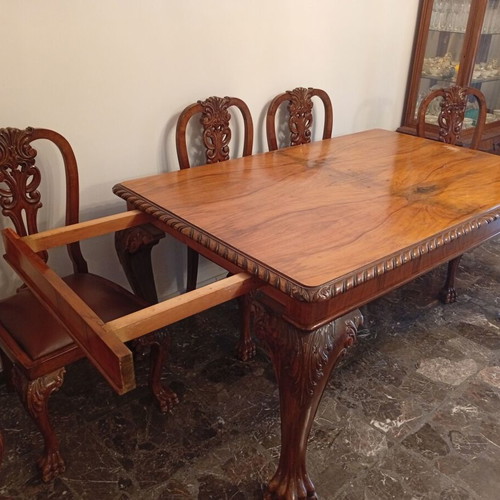 Vintage dining set with extendable wooden table, 6 chairs and buffet used