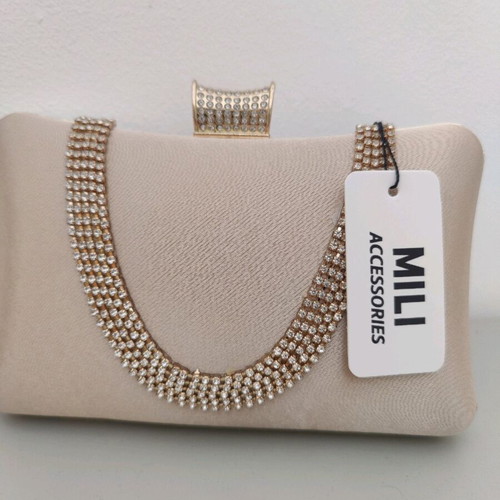 Mili accessories evening clutch bag beige new