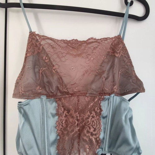 Zara silk lingerie bustier top 90% silk new, blue and brown