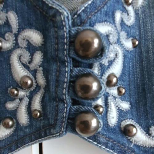Denim vest new with embroidery and metal buttons, size S