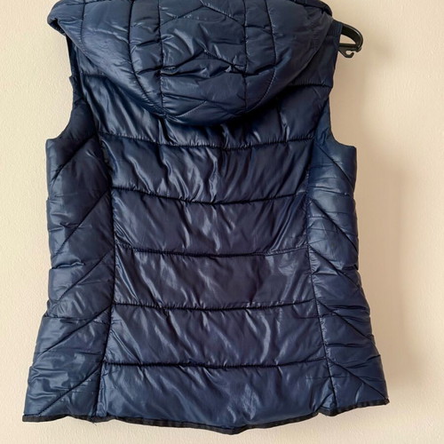 Blue Zara sleeveless vest like new, slim fit with hood, size S