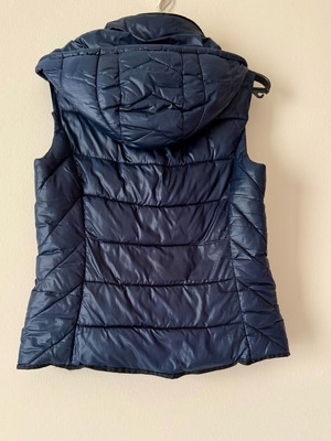 Blue Zara sleeveless vest like new, slim fit with hood, size S