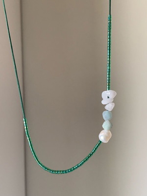 Handmade necklace brand new with natural freshwater pearl, amazonite and chalcedony
