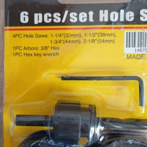 Hole saw set 6 pieces new for wood, plastic, melamine, drywall