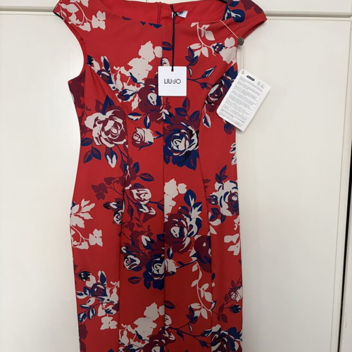 Liu Jo Red Fitted Dress with Large Flowers New Size 42