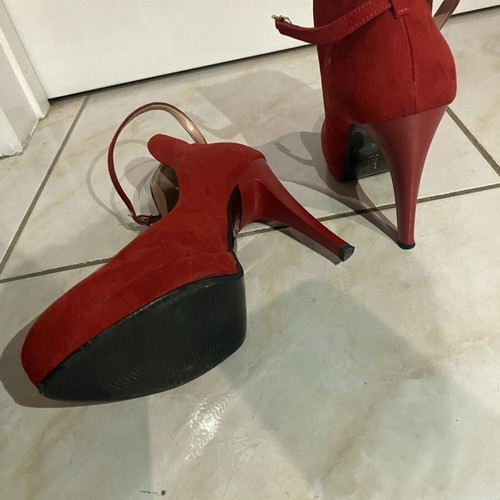 Ellen red pumps used with ankle strap, size 39