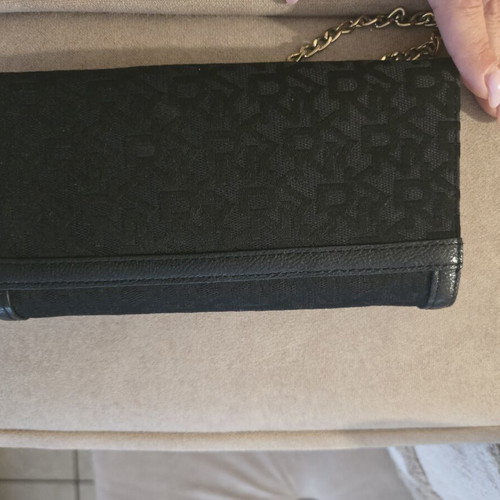 DKNY wallet and clutch used, black with shoulder chain