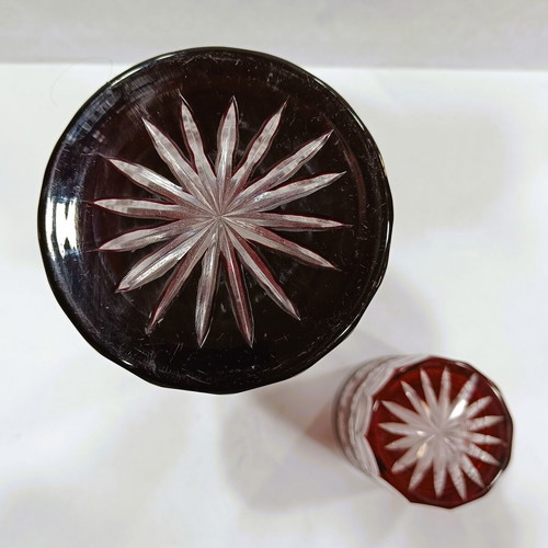 Bohemian Glass Masterpiece Museum Set Tumble-Up Ruby Cut-to-Clear like new