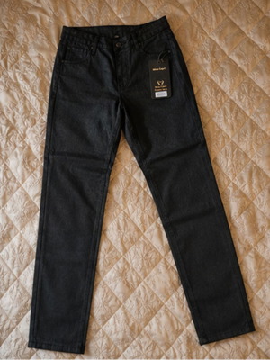 Miss Capri black leather fitted jeans, size L/XL